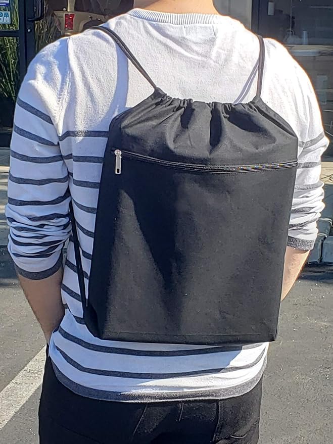 TBF Cotton Canvas Drawstring Backpack with Zippered Front Pocket Cinch Sack Pull String Sport Bags for Gym, Hike, Men Women Kids Bags (Black, Set of 3) - Image 6