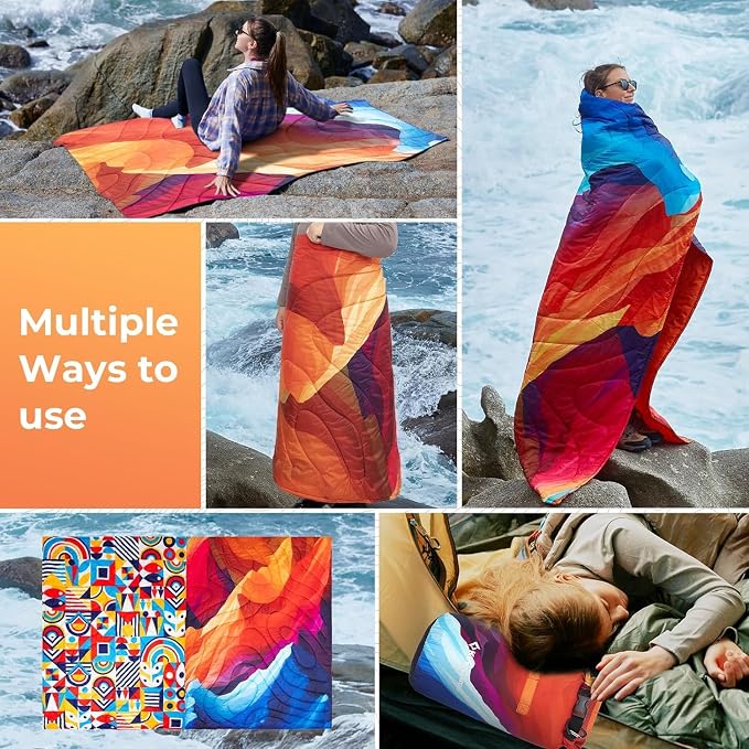 KingCamp Ultralight Camping Blanket, Packable Down Alternative Puffy Printed Wearable Blanket with Snap Buttons & Corner Loops Weatherproof Quilt for Outdoor Travel Stadium (78.7"L x 57.1"W, PEAK) - Image 5