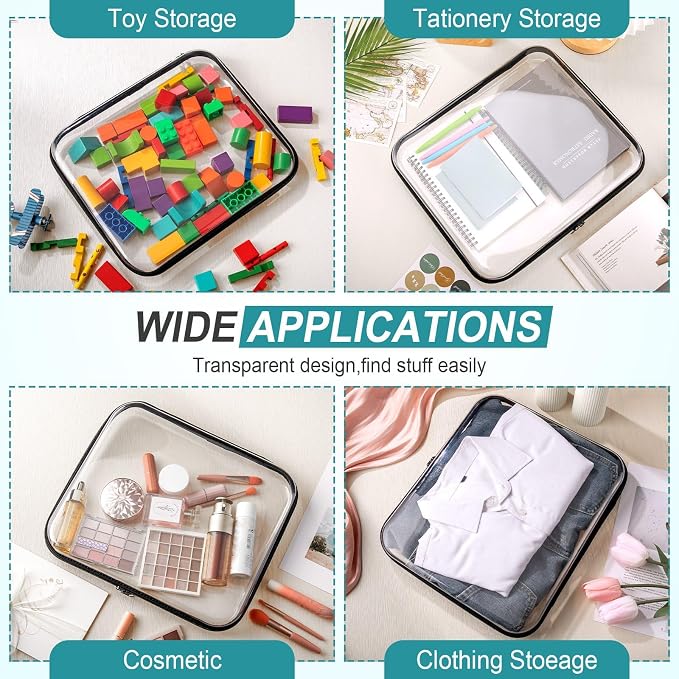 Sanwuta 6 Pcs Clear Hard Zipper Case Plastic Zipper Pouches Transparent Makeup Bag Pencil Case Pouches Toiletry Diaper Bag for Travel Toy Storage Organizer Bins(Black,13.78 x 11.81 x 2 Inch) - Image 8
