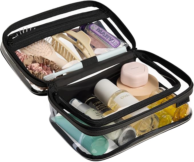 Away Clear Toiletry Bag - Water-Repellent Travel Toiletry Bag with 2 Compartments, U-Zip Opening, Interior Zip Pocket - Jet Black - Image 5