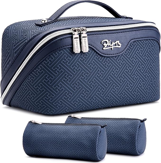 BOYATU Travel Makeup Bags for Women: Vintage Roman Column Texture | Each Journey, Quiet Luxury Serenity - 3 Pcs Set Large Capacity Cosmetic Bag Organizer Toiletry Purse 50% Extra Storage by BOYATU