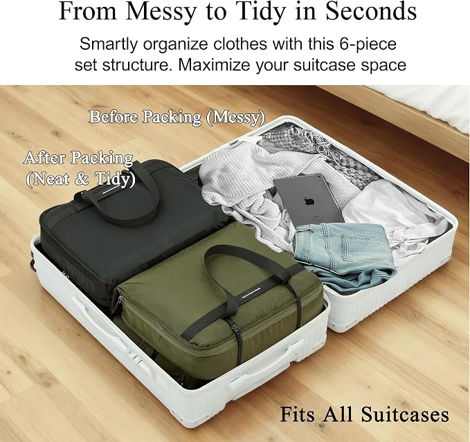 Bee Nesting 6-in-1 Hanging Travel Shelves,Compression Packing Cubes Organizer for Luggage,Portable Closet with 6 Compartments,Water-Repellent Carry On Packing Storage for Business,Gym,Cruise - Image 6