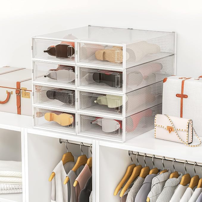 4-Piece Extra Large Boot and Shoe Storage Boxes, Stackable Clear Plastic Shoe Organizer, Space-Saving Shoe Boxes for Boots, Sneakers, and High Heels, Clear - Image 6