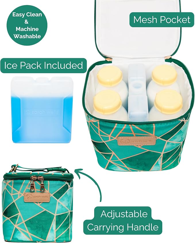 Sarah Wells Cold Gold Breastmilk Cooler with Ice Pack (Mosaic) | Fully-Lined Insulated Interior, Fits 4-6 Bottles, Zippered Lid, Great for Workdays, Travel & Pumping Days, Machine Washable - Image 3