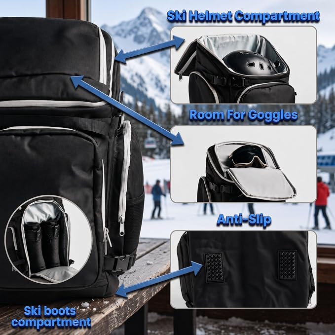 Ski Boot Bag - Waterproof Ski and Snowboard Travel Backpack, TSA Lock, Ventilated Boot Compartment - Durable Ski Backpack for Boots, Goggles, Helmets & Others - Image 3