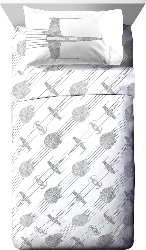 Jay Franco Kids Sheet Set with Fitted, Flat Sheets & Pillow Cover - Ultra-Soft Bedding with Pillowcase for Room Decor, White - Star Wars, 4 Piece Full by JayFranco