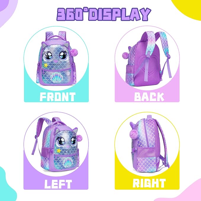 Backpacks for Girls School Bag Cute Girls Backpacks Ages 8-10 with Lunch Box Kids Bookbag Set Travel Backpack for Preschool Kindergarten Elementary Students Backpack to School Supplies - Image 3