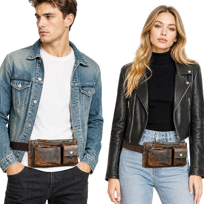 Genuine Leather Hiking Riding Travel Fanny Waist Pack Small Phone Pouch For Men Women FB811-29 (100% Leather-Brown) - Image 2