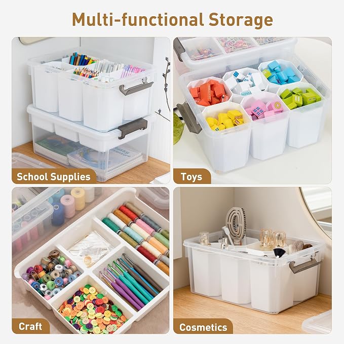Citylife 17QT 4Packs Clear Craft Organizers and Storage Bins with Lids | Stackable Art Supply Organizer with Tray and 6 Inserts for Markers, Crayons, Pencils, Tools, Playdoh, Coloring Books - Image 6