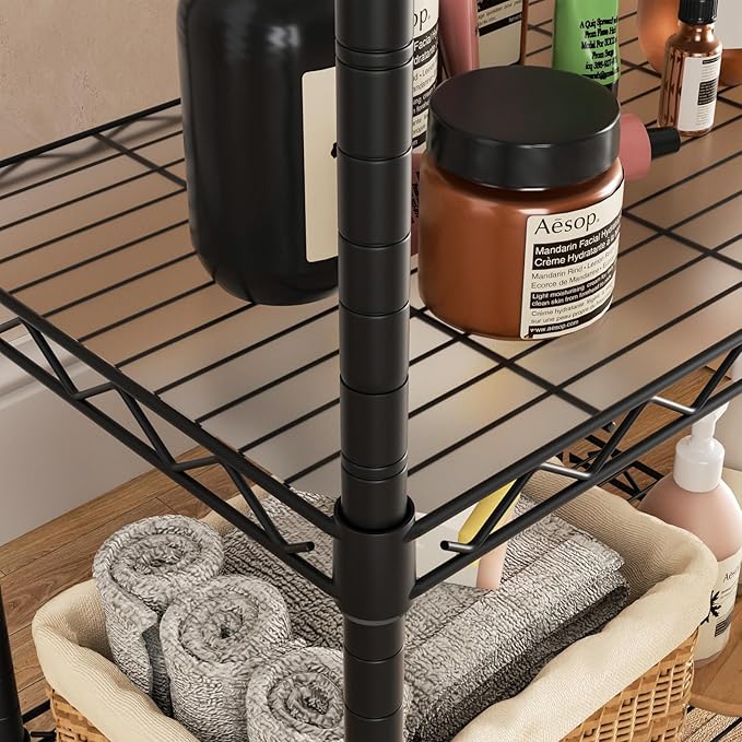 Golpart Small 3 Tier Shelves Storage Wire Shelving Unit Metal Shelf Adjustable Organizers Storage Shelving with Wheels for Bathroom Laundry Room Kitchen Pantry11.7”D x 17.7”W x 30.7”H Black - Image 5