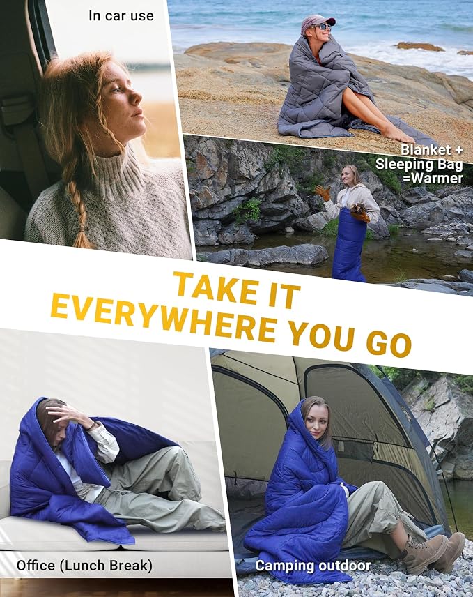 KingCamp Ultralight Camping Blanket, Packable Down Alternative Puffy Wearable Blankets Weatherproof Warm Package Quilt with Snap Buttons for Outdoor Hiking Travel Picnic Stadium (69" L x 53", Olive) - Image 9