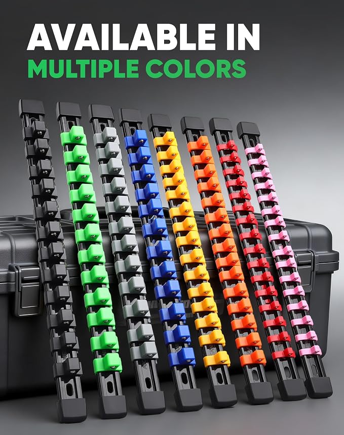 ALOANES 9PC Socket Organizer, Socket Rails Fit 1/2", 1/4" and 3/8" Drive | Heavy Duty ABS Socket Holders Hold 129 Sockets for Toolbox Drawer Bags(3Color) - Image 8