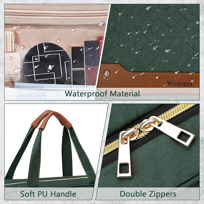 Wedama Toiletry Bag for Women, Hanging Travel Toiletry Bag with Jewelry Organizer Compartment Large Makeup Bag, PVC Waterproof Cosmetic Travel Bag Trips Camping Bathroom, Dark Green - Image 6