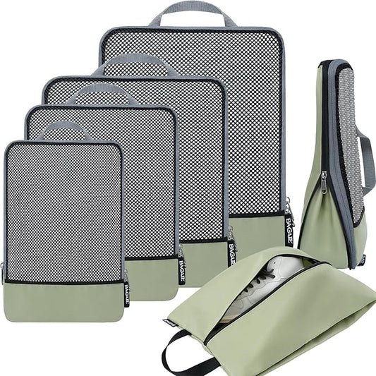 BAGAIL 4 Set/6 Set/8 Set Compression Packing Cubes Travel Accessories Expandable Packing Organizers (Half Mesh, 6-Matcha Green) by BAGAIL