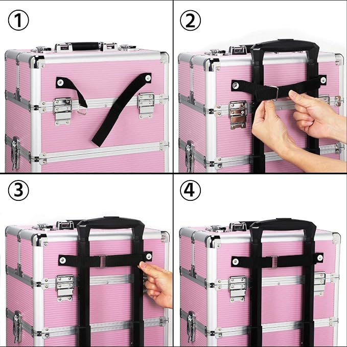 Topeakmart 4-in-1 Cosmetology Case on Wheels Lockable Makeup Trolley Pink | Reinforced with aluminum trim and steel corners, this rolling makeup train case organizes and locks supplies anywhere - Image 7