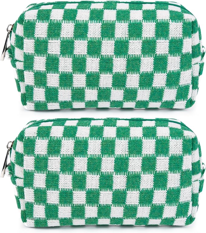 SOIDRAM 2 Pack Checkered Makeup Bag for Women, Cute Makeup Pouch Small Makeup Bag Travel Cosmetic Organizer for Toiletries, Brushes & Skincare by SOIDRAM