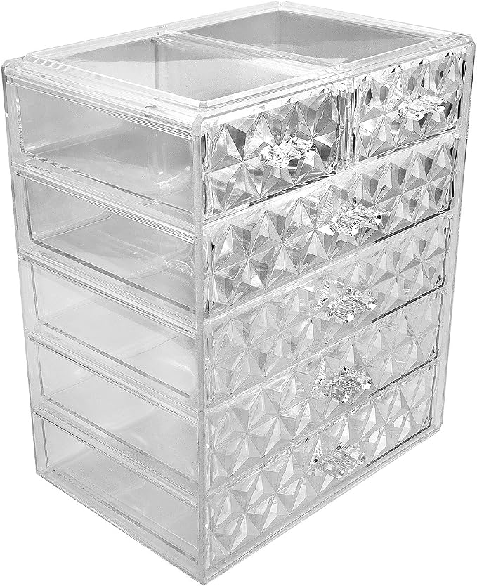 Sorbus Acrylic Makeup Organizer Set, 6-Drawer Vanity & Countertop Cosmetic Storage with Small & Wide Drawers, Diamond Makeup Storage for Brushes, Lipsticks, Jewelry – Holiday Gift for Women & Teens by Sorbus