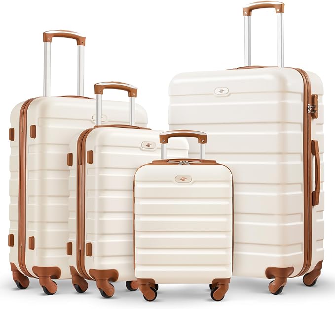 Suitour 4 Piece Luggage Sets, Hard Shell Suitcase Set with Spinner Wheels 16 20 24 28inch Travel Sets(Beige Tan) by Suitour