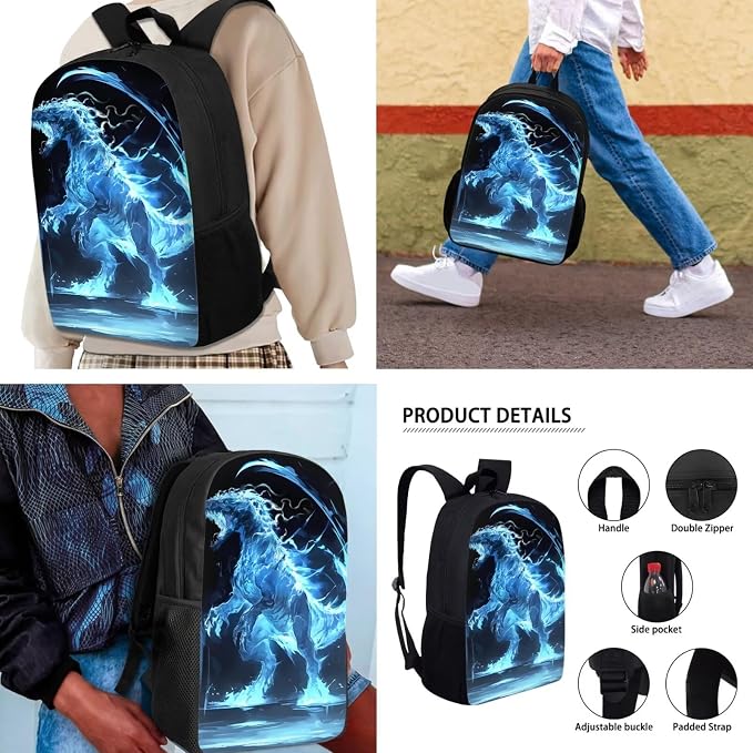 Mumeson Dinosaur Backpack Water Resistant 3 in 1 School Bag Set Outdoor Students Rucksack School Bag and Lightweight Lunch Bags Portable Pencil Case Back to School Supplies - Image 4