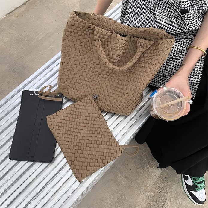 JINMANXUE Woven Hobo Bag For Women Neoprene Tote Bag Large Capacity Handbag Patchwork Handmade Casual Shoulder Bags - Image 7