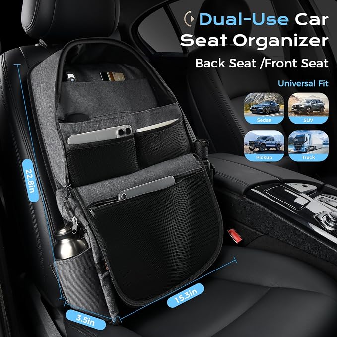 Coverado Backseat Car Organizer 2 Packs, Heavy-Duty Durable Dual-Way Use Car Back Seat Organizer Waterproof with Multi Pockets, Zipper Closure Design, Protect Valuables from Spills, Keeps Car Tidy - Image 4