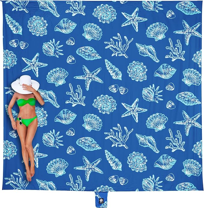 WEKAPO Beach Blanket Waterproof Sandproof Oversized, Extra Large Beach Mat Sand Free, Lightweight & Compact Sand Free Mat with 5 Stakes & 4 Corner Pockets by Wekapo