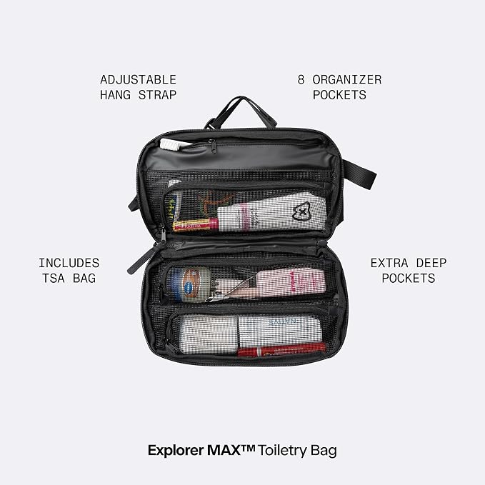 Gravel Hanging Toiletry Bag for Men and Women - Comes in 3 Sizes, Water-Resistant, Durable, Compact, Dopp Kit Travel Toiletry bag (Black, Max) - Image 2