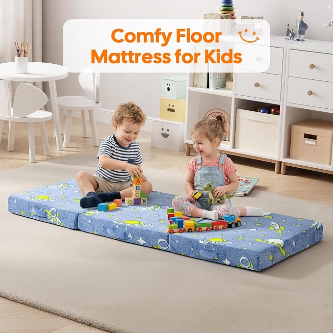 MeMoreCool Glow Rocket Kids Foldable Floor Mattress, 57x22 Inch Blue | Glow rocket trifold mattress for boys room, playroom, camping and travel - Image 6