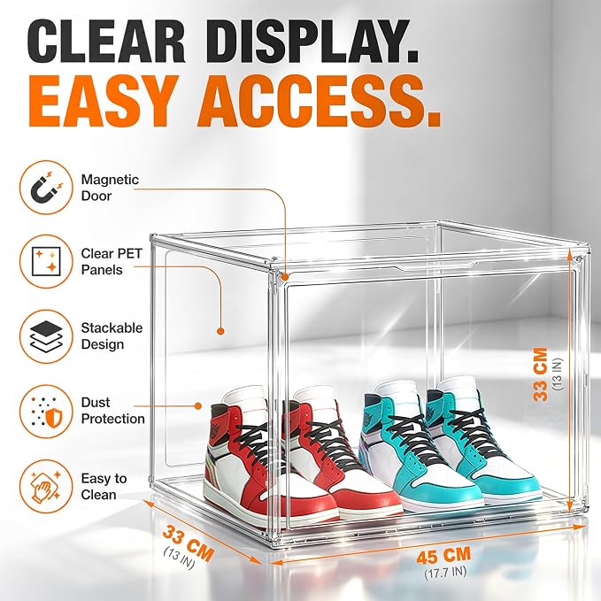 XXX-Large Extra Large Acrylic Display Case 17.3'' x 13'' x 13'' Transparent Sneaker Shoe Organizer Clear Plastic Stackable Boot & Shoe Boxes Large Showcase for Helmet, Handbag, Figures Collectibles - Image 6