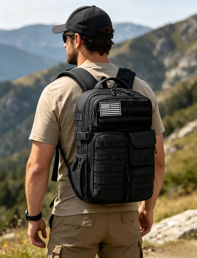 Wotony Tactical Backpack - Military waterproof backpack with multiple pockets and tactical gear for the outdoors (Black, 30L) - Image 2