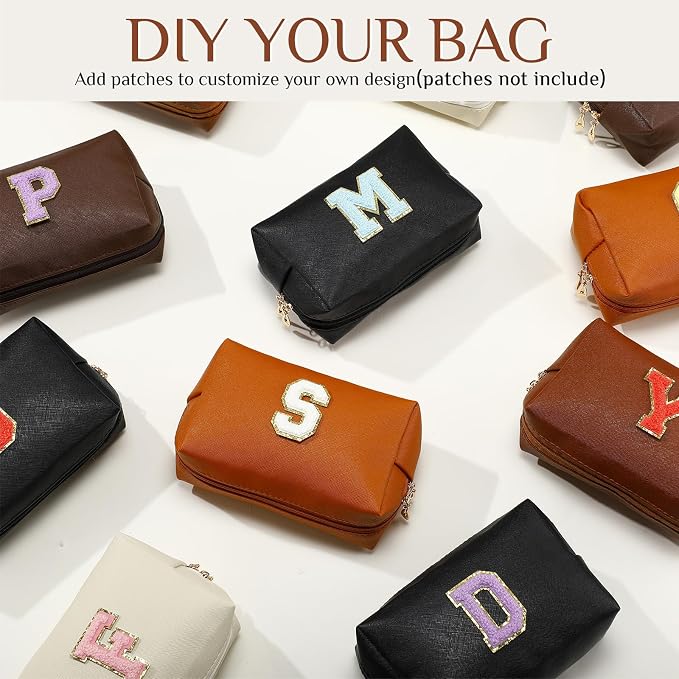 100 Pack Aesthetic Makeup Bags Bulk PU Leather Cosmetic Pouches Waterproof Toiletry Bags Makeup Pouches Bulk for Teen Girls Women Party Gift Travel Storage Back to Teacher Gift (Brown) - Image 3