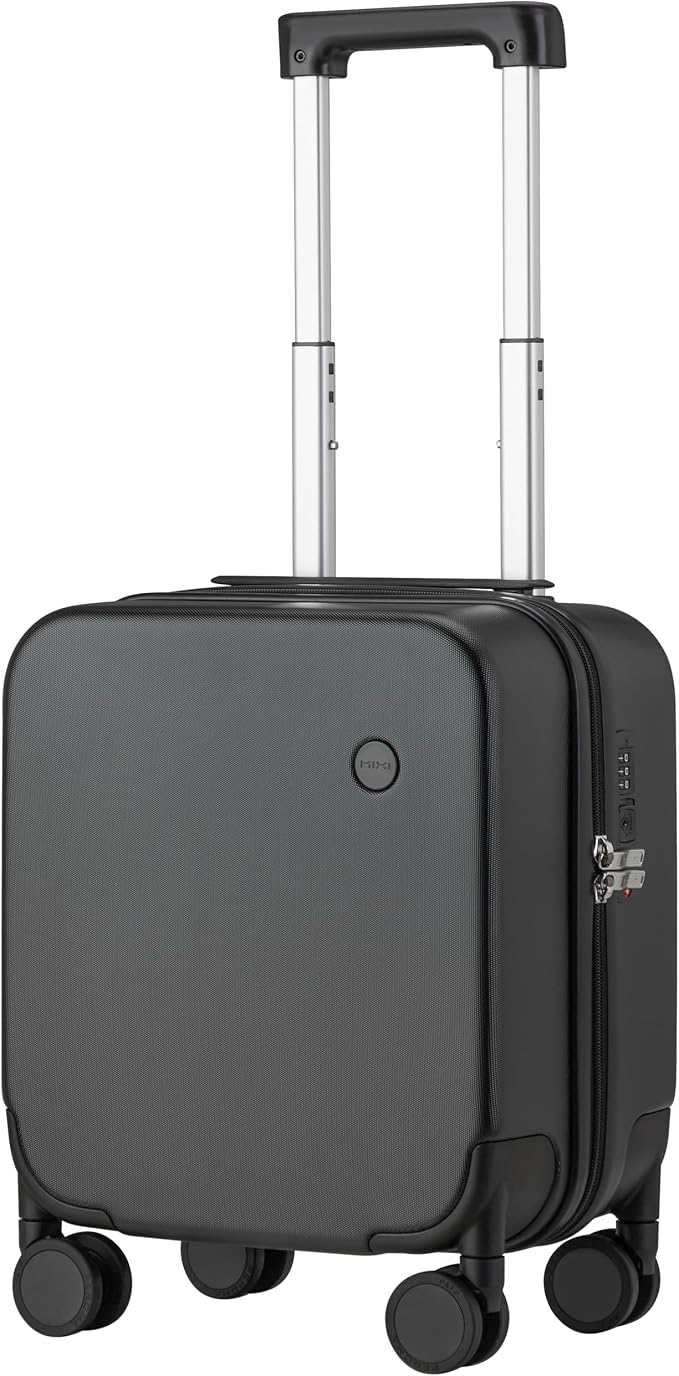 mixi Upgrade Carry on Luggage 14 Inch Underseat Personal Item Suitcases with Spinner Wheels, Hardside Rolling Suitcase PC with TSA Lock Lightweight Travel Case, Fine Grid Black by MIXI