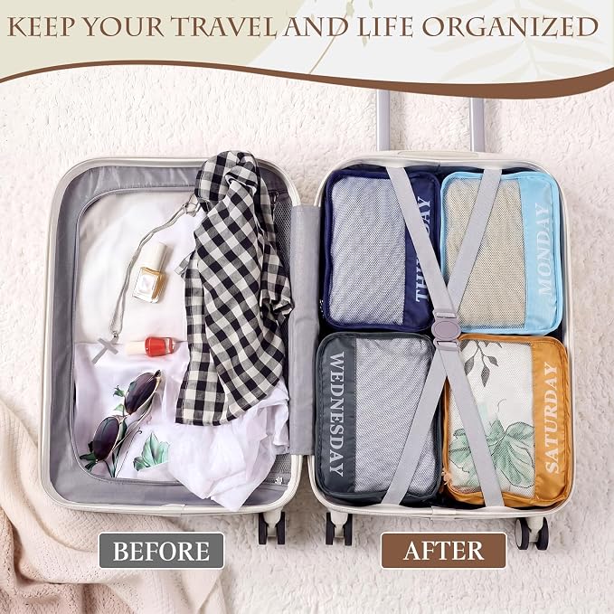 Days of Week Packing Cubes Summer Camp Essentials Weekly Organizer Storage Bag School Clothes for Travel Kids Family(9x7x3inch,Boho,15) - Image 4