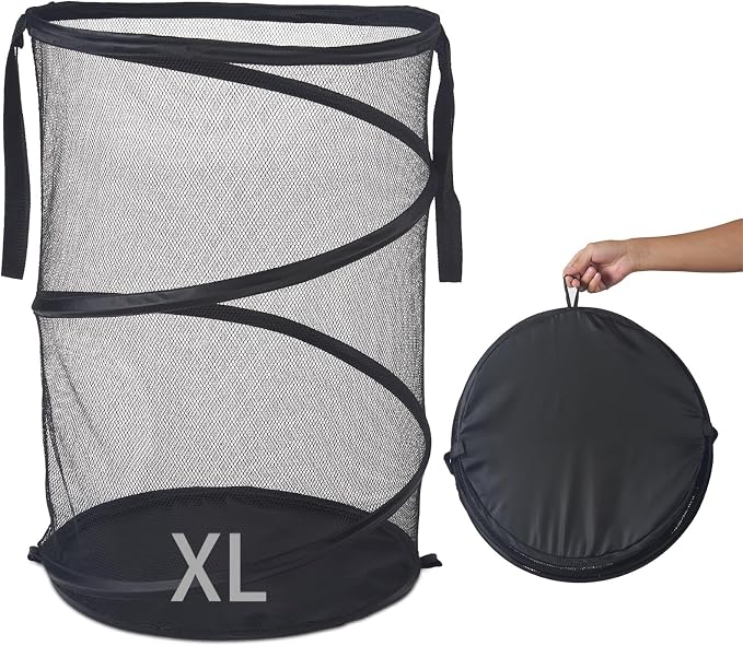 Seiritex Mesh Popup Laundry Hamper 115L Foldable Laundry Basket Extra Large Capacity Collapsible Clothing Storage Basket with Handles 26 H x 18 W x 18 L (Black) by SEIRITEX