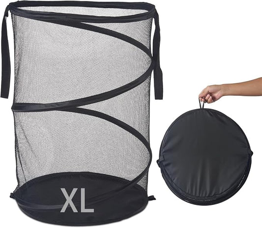 Seiritex Mesh Popup Laundry Hamper 115L Foldable Laundry Basket Extra Large Capacity Collapsible Clothing Storage Basket with Handles 26 H x 18 W x 18 L (Black) by SEIRITEX