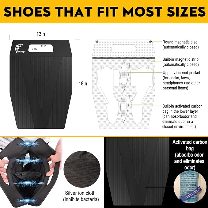 Shoe Bag，Shoe Bags for Travel，Golf Shoe Bag，Cleat Bags for Sports Smell Proof，New Upgraded Waterproof, Anti-odor, Remove odor（Double magnetic closure design） - Image 2