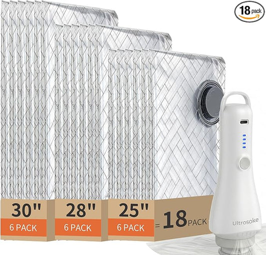 Vacuum Seal Bags for Clothing Travel Space Saver Storage with Pump Electric | Vacuum Storage Bags for Clothes, Luggage, Suitcase, Seasonal Storage Compression Packing Organizer, 18 Combo Travel Size by Ultrosoke