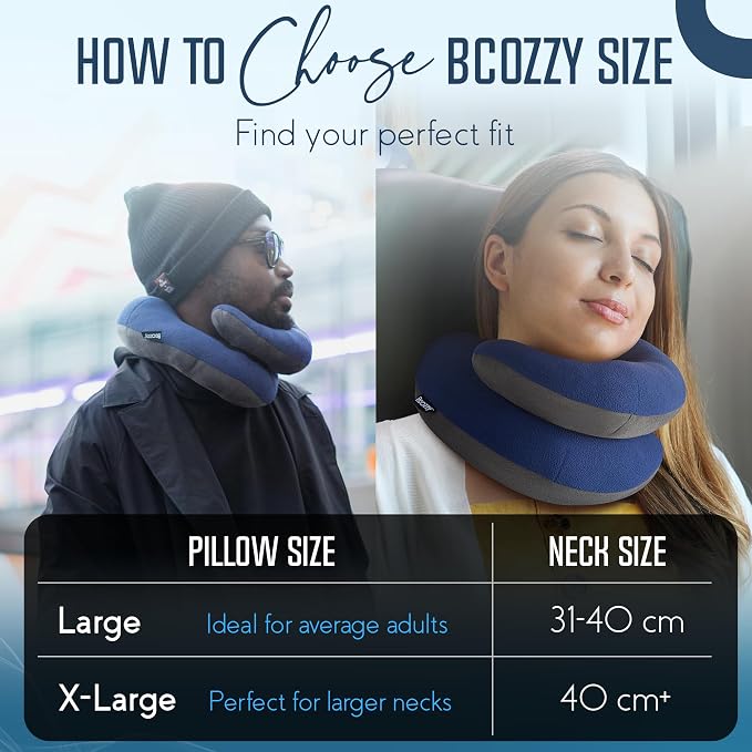 BCOZZY Travel Neck Pillow for Airplane– Patented Double Support for Head, Neck, and Chin. Best for Long Flights, Plane Sleeping, and Car Rides. Adjustable Size. Fully Washable. Carry Bag. Large, Black - Image 8