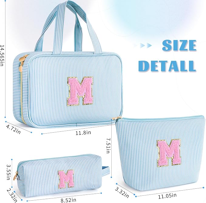 Gifts for Teen Girls Women - Travel Hanging Toiletry Bag & Makeup Bag - Personalized Initial Cosmetic Bag | Birthday Gift for Girl Trendy Stuff - Blue M - Image 6