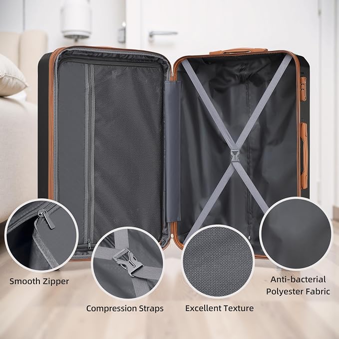 LARVENDER Luggage Set 6 Piece Large Suitcases with Wheels, Suitcase Set ABS Hard Shell Luggage Sets with Spinner Wheels, Carry On Luggage TSA Lock Travel Luggage for Men Women(Black) - Image 7