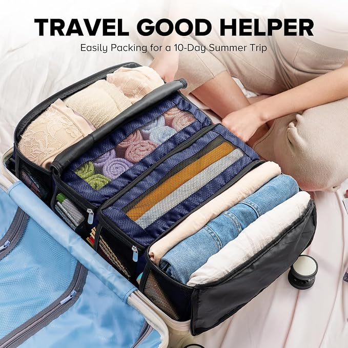Suitcase Organizer, Travel Luggage Organizer Hanging Shelves Packing Cube Closet/Collapsible Portable Travel Organizer for Carry-on - Image 5