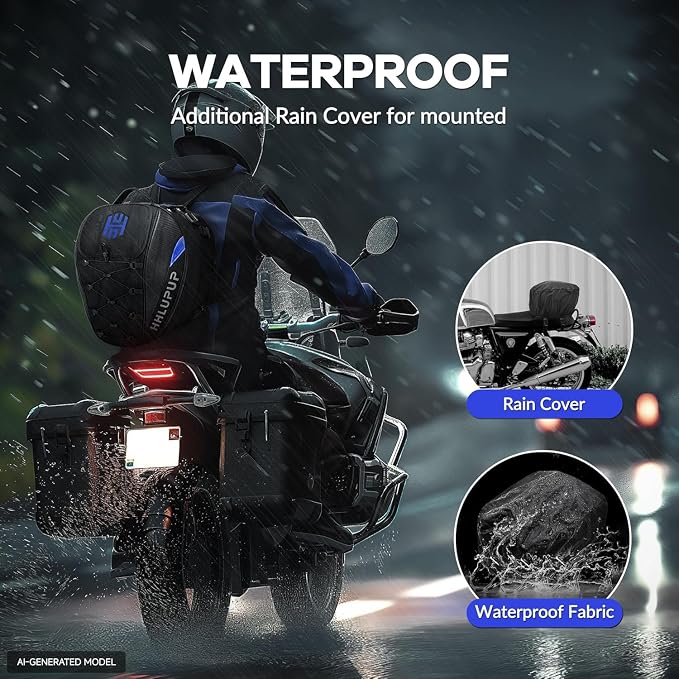 Motorcycle Helmet Bag Dual Use Helmet Backpack and Seat Bag, 38L Waterproof Luggage Bag with Password Lock for Travel and Commuting Blue - Image 5