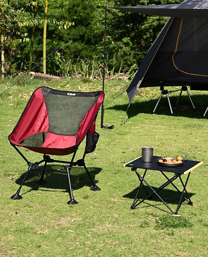 iClimb Ultralight Compact Camping Folding Beach Chair with Anti-Sinking Large Feet and Back Support Webbing (Red - Square Frame - 2PC) - Image 2