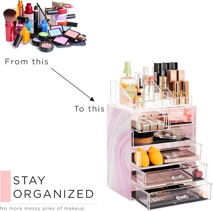 Sorbus Acrylic Makeup Organizer Set, 6-Drawer Vanity & Countertop Cosmetic Storage with Small & Wide Compartments, Tie Dye Makeup Storage for Brushes, Jewelry – Holiday Gift for Women & Teens - Image 7