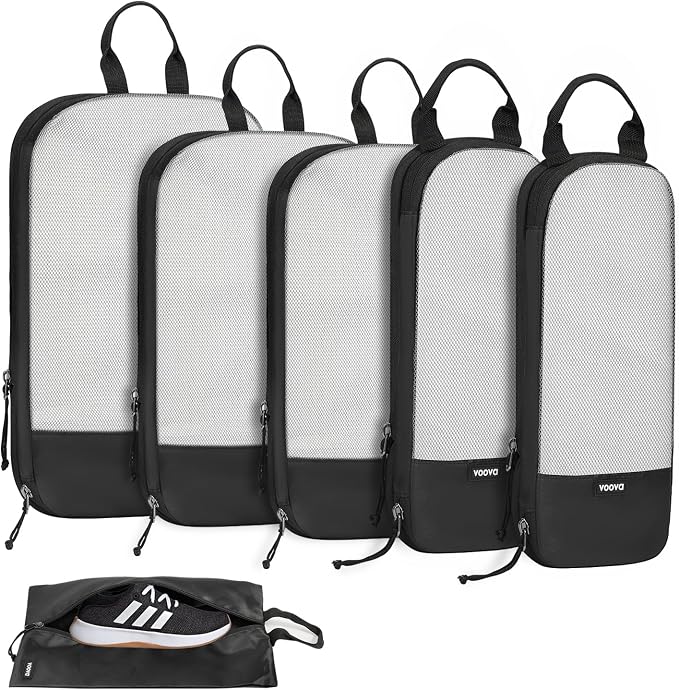 Voova 6 Set Compression Packing Cubes, Travel Accessories Expandable Packing Organizer Bags Set for Carry on Suitcase, Durable Luggage Packing Cubes for Travel Essentials, Black by Voova