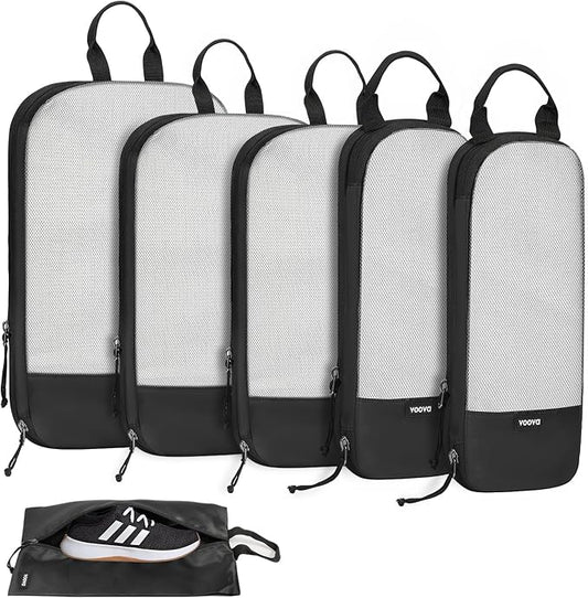 Voova 6 Set Compression Packing Cubes, Travel Accessories Expandable Packing Organizer Bags Set for Carry on Suitcase, Durable Luggage Packing Cubes for Travel Essentials, Black by Voova