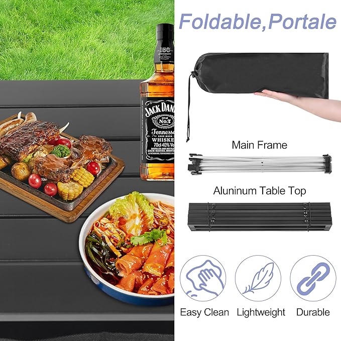Grope Portable Camping Table Ultralight Aluminum Camp Table with Storage Bag,Beach Table for Sand with Carrying Bag,Prefect for Outdoor,Picnic,BBQ,Cooking,Festival (Black with Storage Bag-S) - Image 5