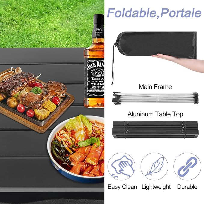 Grope Portable Camping Table Ultralight Aluminum Camp Table with Storage Bag,Beach Table for Sand with Carrying Bag,Prefect for Outdoor,Picnic,BBQ,Cooking,Festival (Black with Storage Bag-M) - Image 5