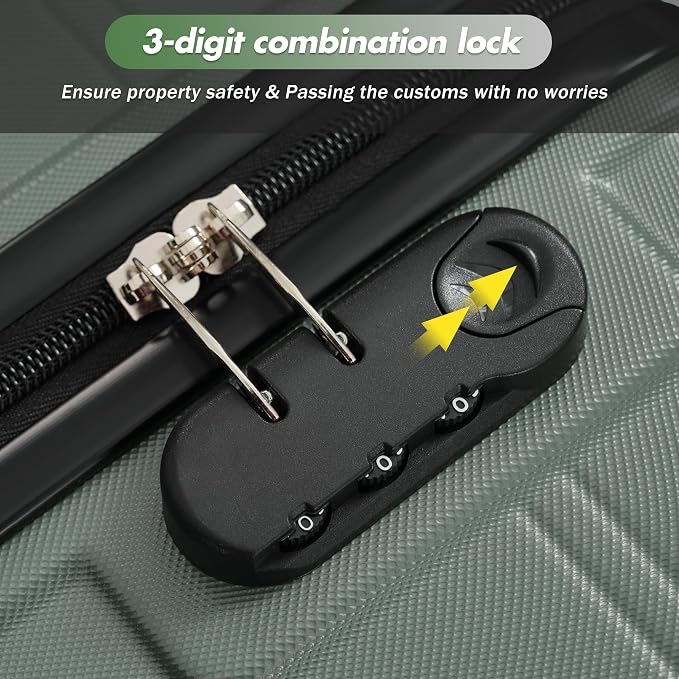 Merax Luggage Set,6 Piece Suitcase with Bags,Lightweight Carry on Luggage | 14/20 IN Airplane Approved,24/28IN Hardside Suitcase with Double Spinner Wheels Handle Password Lock,Army Green - Image 6