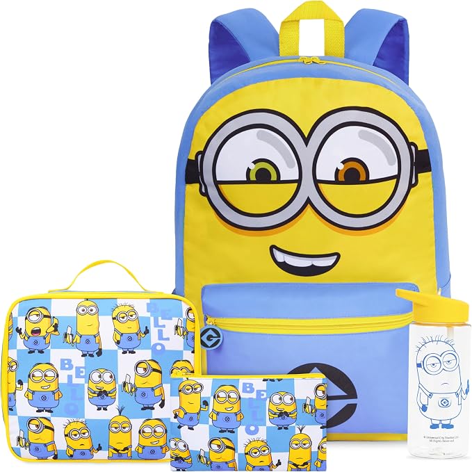 Get Trend Despicable Me Minions Kids Backpack 4 Piece Set for Boys, Girls | 18 Inch Bookbag with Insulated Lunch Bag, Zipped Pencil Case & BPA-Free Water Bottle, Back to School Gifts for Kids by GetTrend